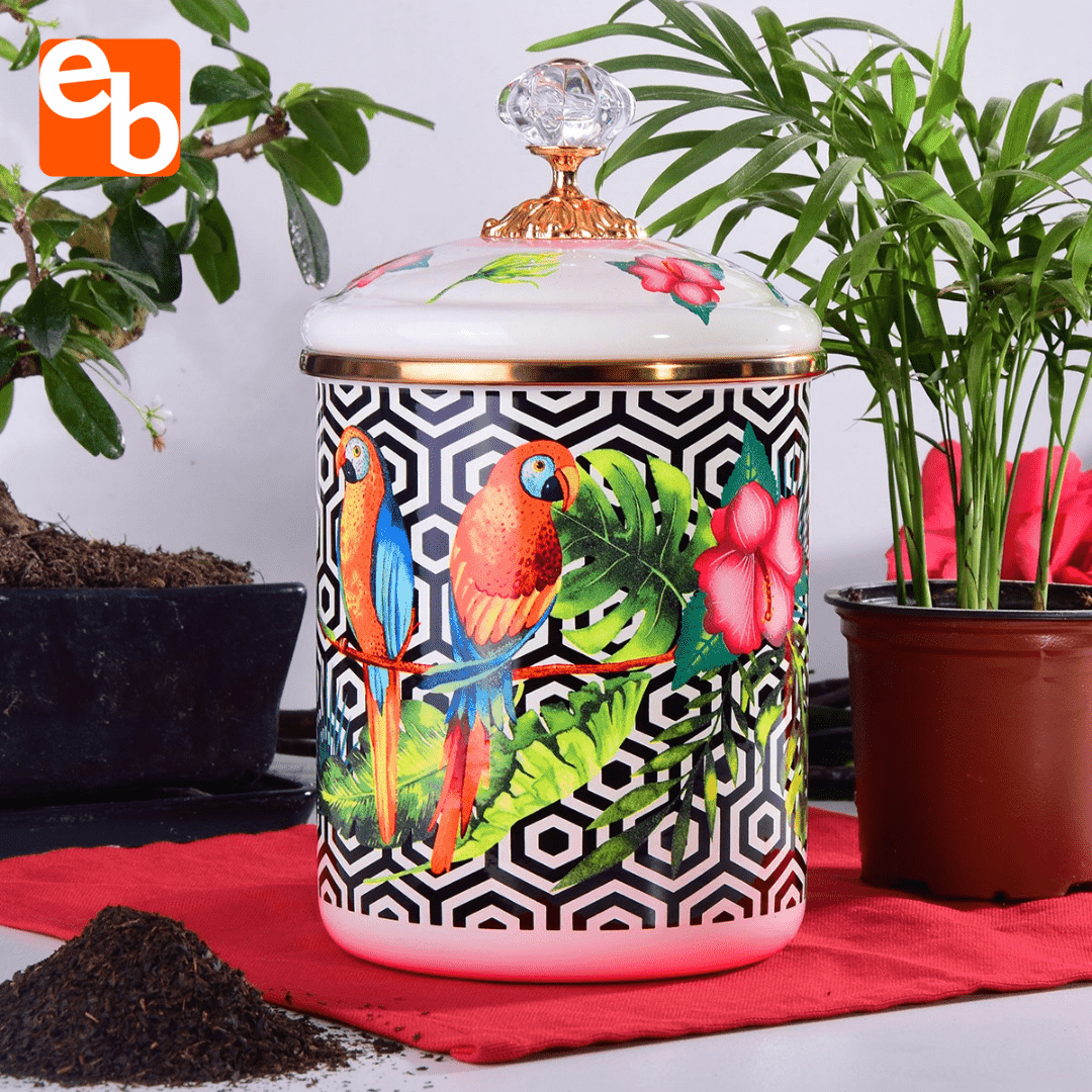 Vintage Papağan Emaye Saklama Kabı