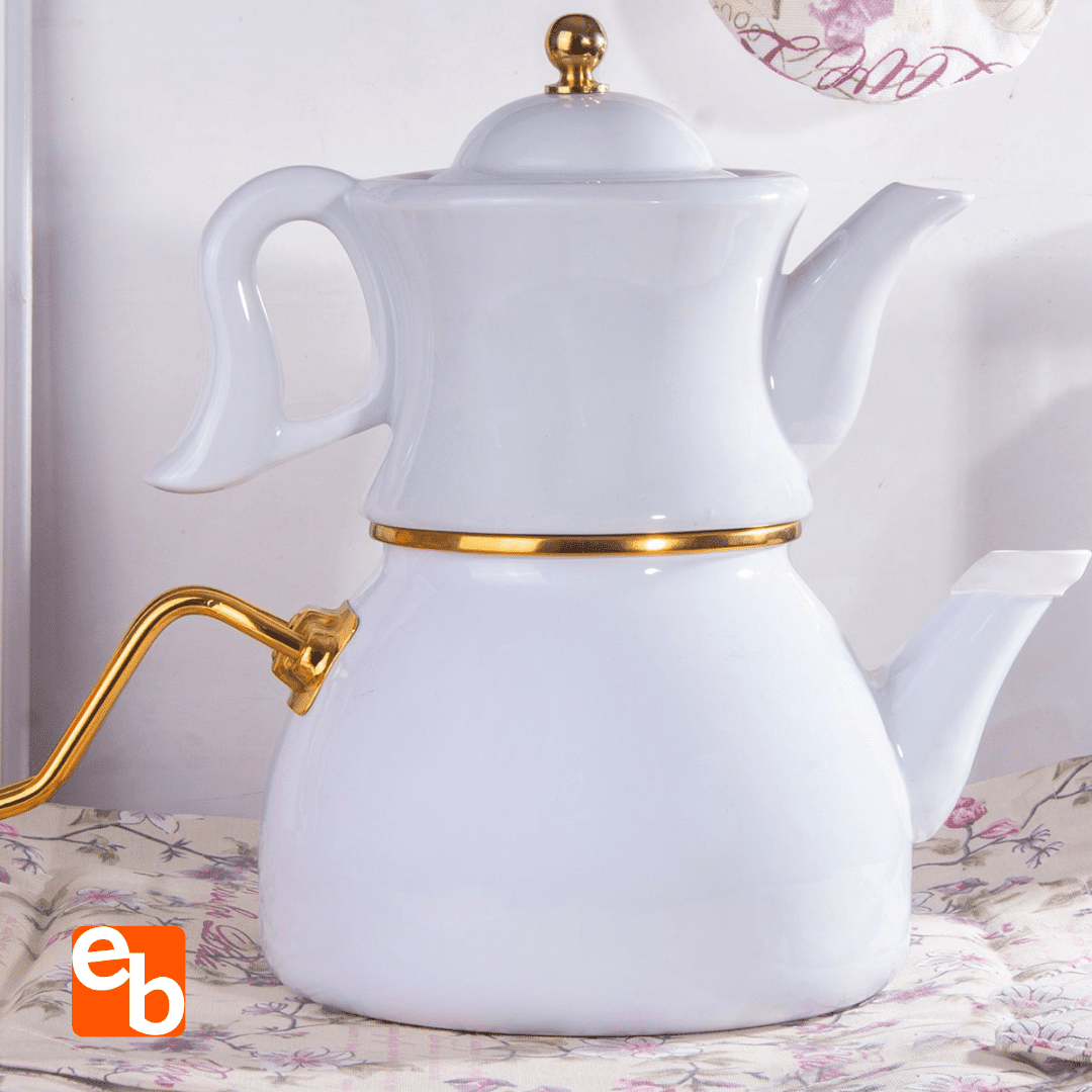 Dufy İnci Üst Porselen Alt Emaye Çaydanlık