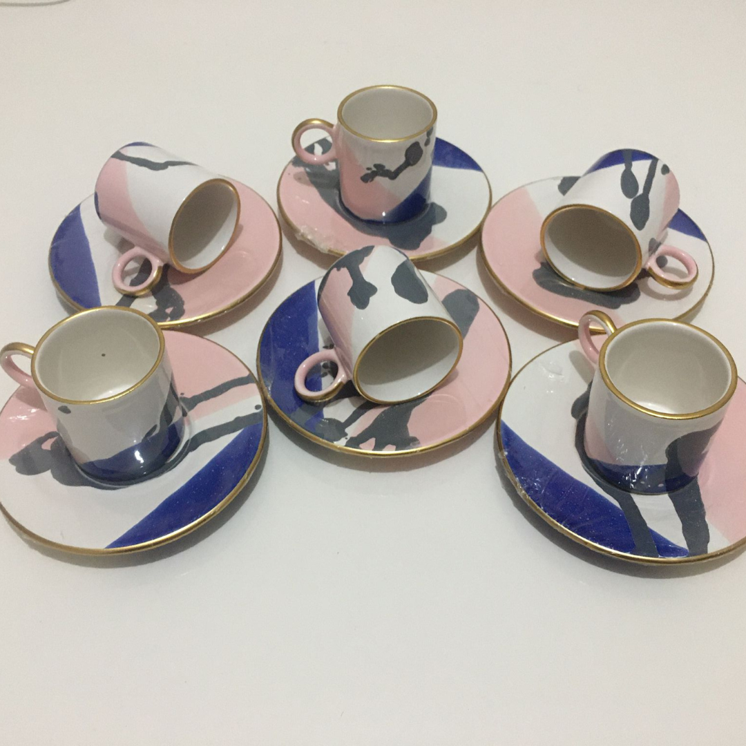 6lı Porselen Gold İşlemeli Kahve Fincan Takımı