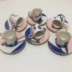 6lı Porselen Gold İşlemeli Kahve Fincan Takımı