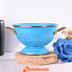 Turkuaz Emaye Makarna Süzgeci