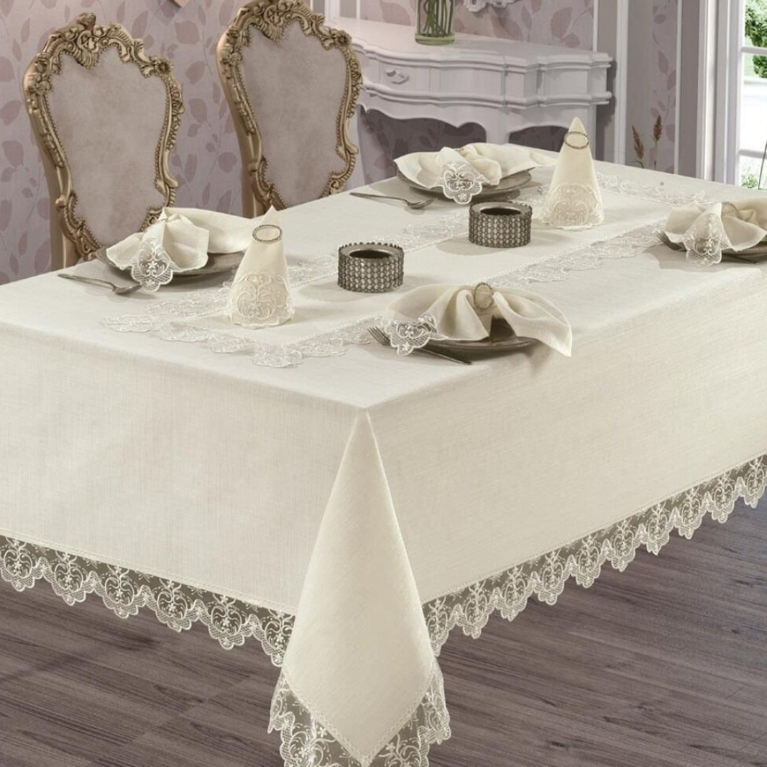 Fransız Dantelli Yıldız Dantel Yemek Takımı  Krem- 26 Parça