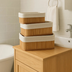 Bambu Çok Amaçlı Kumaşlı 3lü Sepet