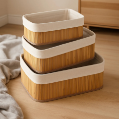 Bambu Çok Amaçlı Kumaşlı 3lü Sepet