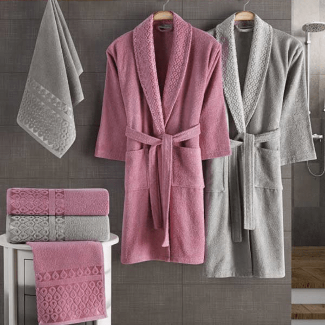 Çapa Home  İlay Gül Kurusu  & Krem Jakarlı Bornoz Seti