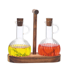 2'li Borosilikat Cam Yağlık Sirkelik Seti - Akasya Standlı