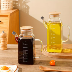 Bambu Kapaklı Borosilikat Cam 1 Litre Yağdanlık