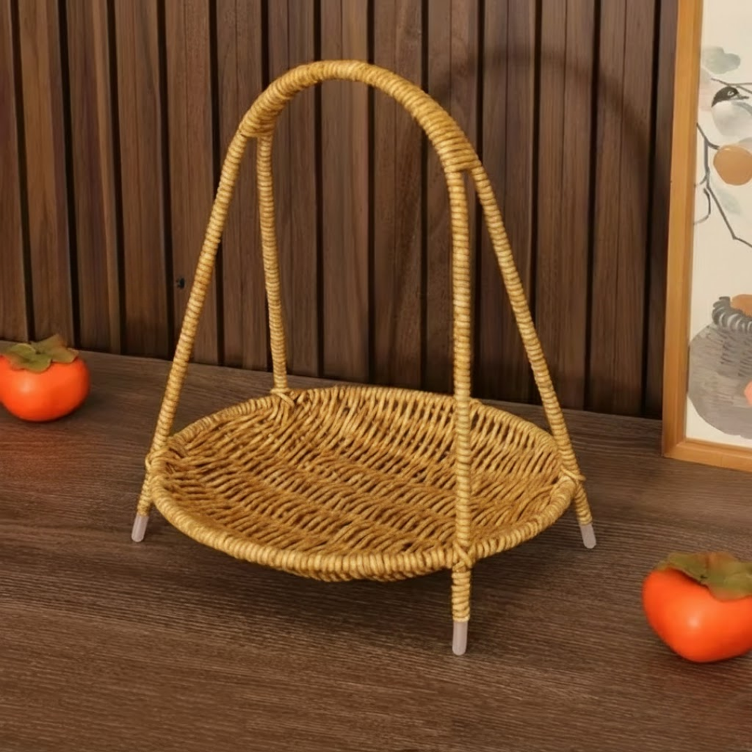 Dekoratif Rattan Örgü Ayaklı Sepet