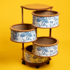 Blue Life 4 Bölmeli Ahşap Tekerlekli Çok Amaçlı Sebzelik