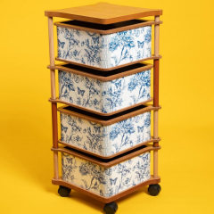 Blue Life 4 Bölmeli Ahşap Tekerlekli Çok Amaçlı Sebzelik Kare