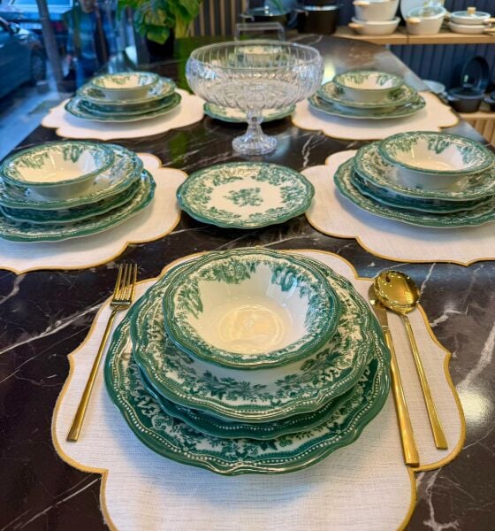 Vintage Velour 24 Parça Porselen Yemek Takımı - Yeşil