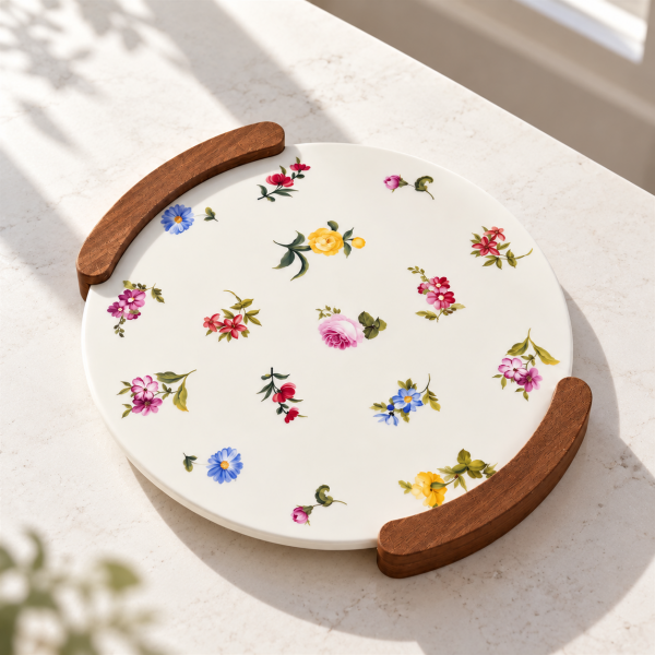 Acar Petit Fleur Sedefli Porselen Sunumluk - Yuvarlak