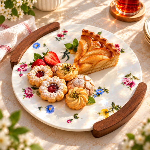 Acar Petit Fleur Sedefli Porselen Sunumluk - Yuvarlak