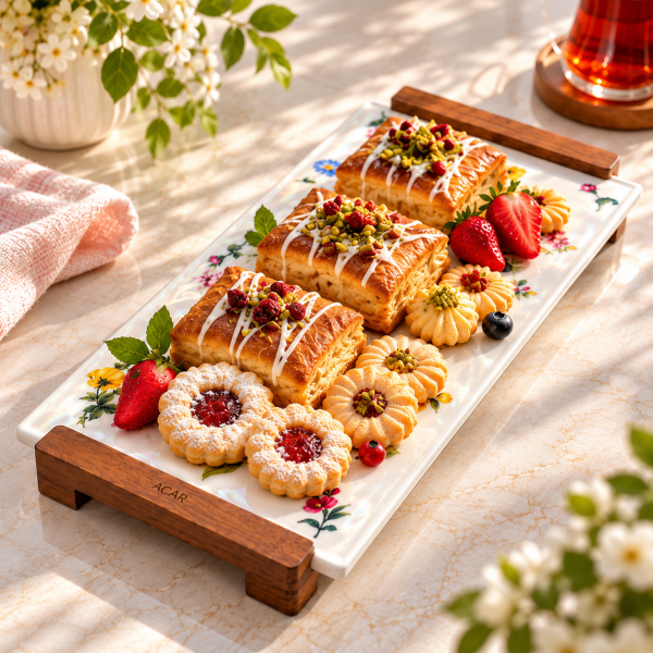 Acar Petit Fleur Sedefli Porselen Sunumluk - Dikdörtgen