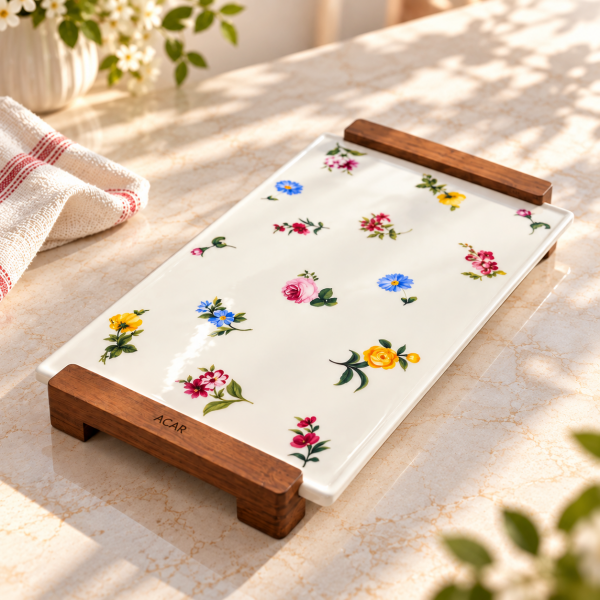 Acar Petit Fleur Sedefli Porselen Sunumluk - Dikdörtgen