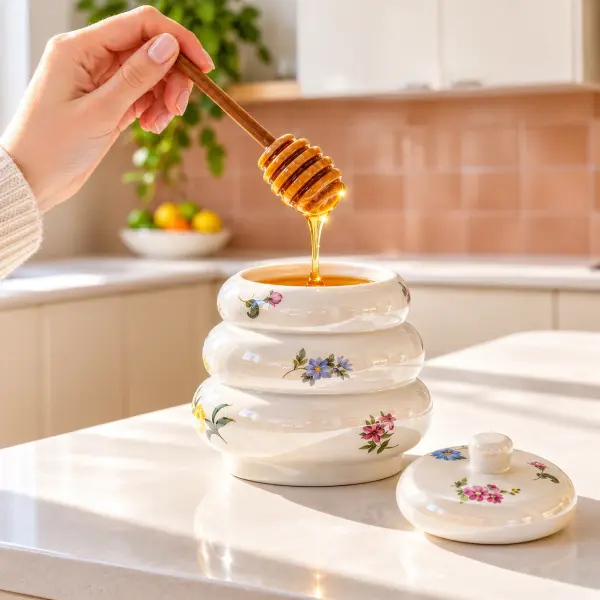 Petit Fleur Porselen Bal Kavanozu Akasya Bal Kaşıklı