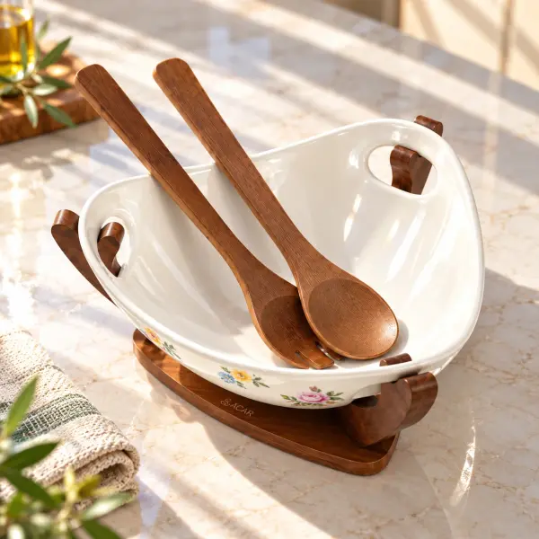 Petit Fleur Akasya Kapaklı Porselen Salata Kasesi- Üçgen