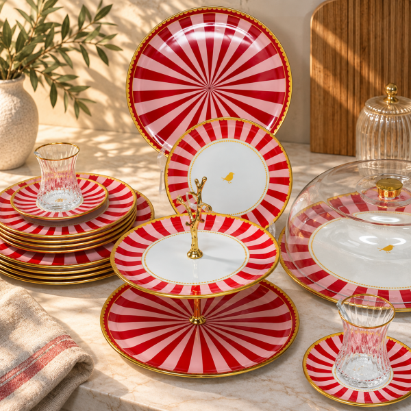 İwon Pink 34 Parça 6 Kişilik Çay Pasta Seti