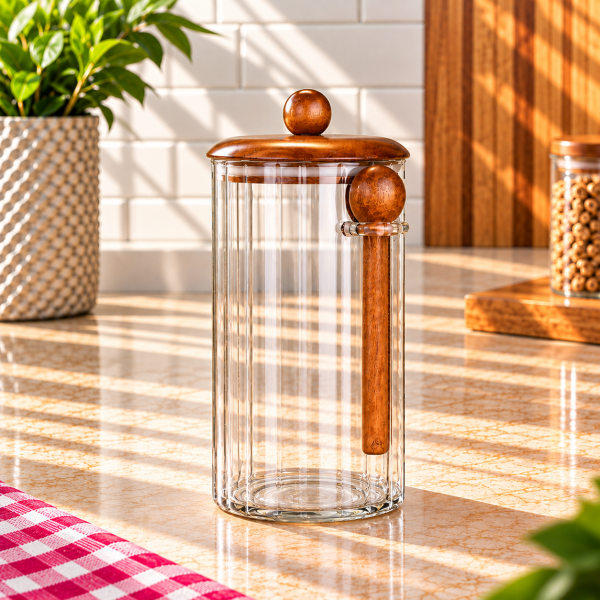 Akasya Kapaklı Kavanoz ve Akasya Kaşığı 1350 Ml
