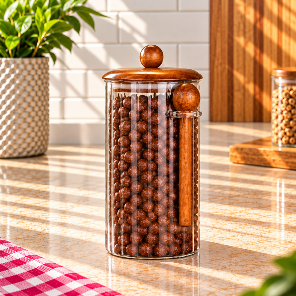 Akasya Kapaklı Kavanoz ve Akasya Kaşığı 1350 Ml