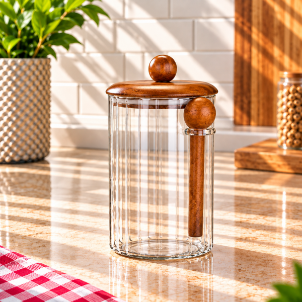 Akasya Kapaklı Kavanoz ve Akasya Kaşığı 1000 Ml