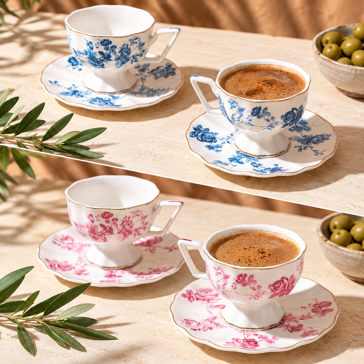 Mien 2'li Vintage Porselen Fincan Takımı - Pembe