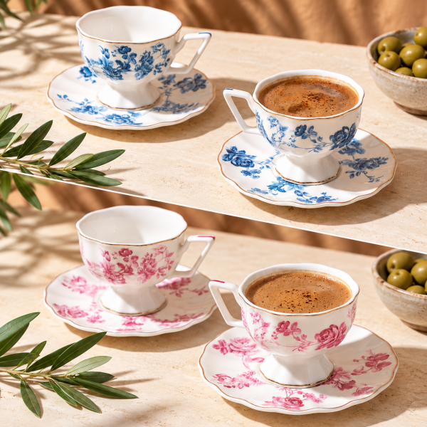 Mien 2'li Vintage Porselen Fincan Takımı - Pembe