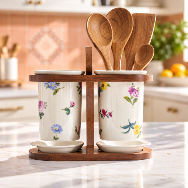 Petit Fleur Akasya Standlı Porselen Kaşıklık