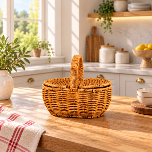 Rattan Oval Sepet – Kapaklı Hasır Sepet