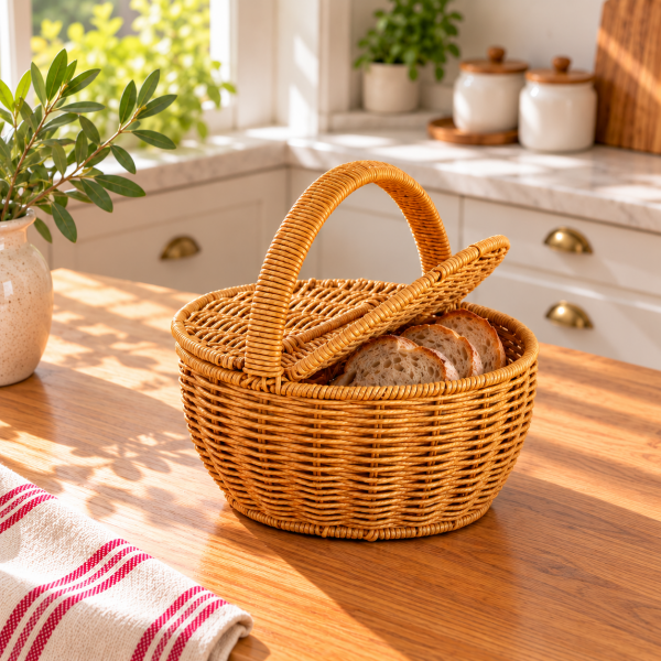 Rattan Yuvarlak Sepet – Kapaklı Hasır Sepet