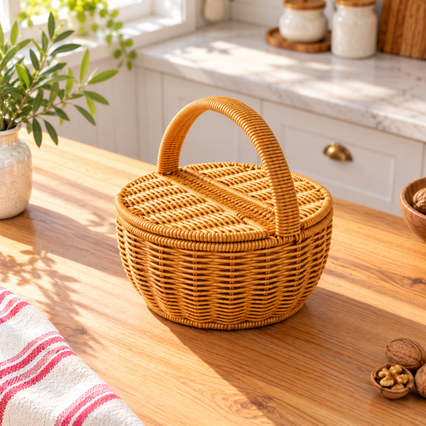 Rattan Yuvarlak Sepet – Kapaklı Hasır Sepet
