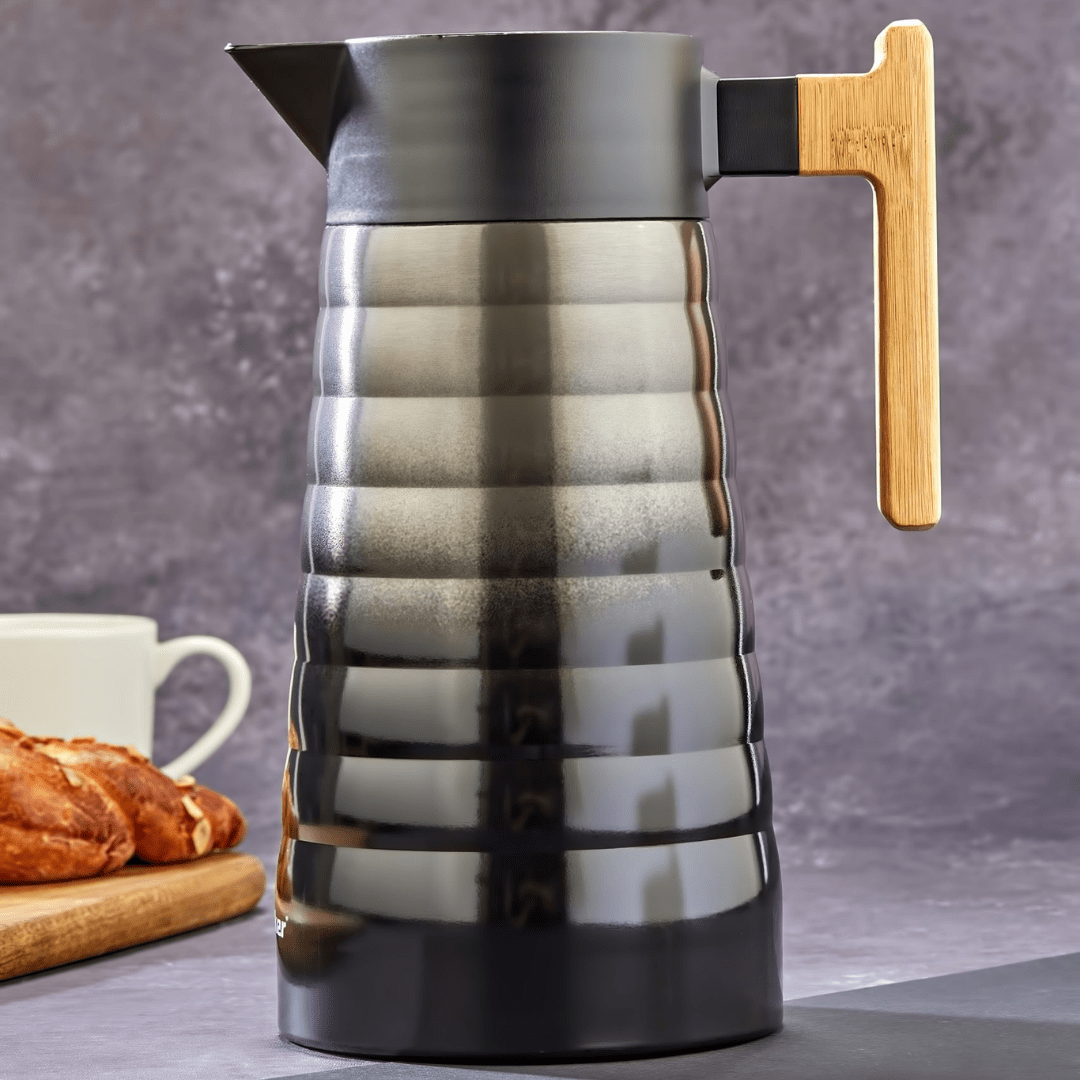Cooker Paslanmaz  Ahşap Kulplu Çelik Termos Siyah Cooker Paslanmaz  Ahşap Kulplu Çelik Termos Siyah