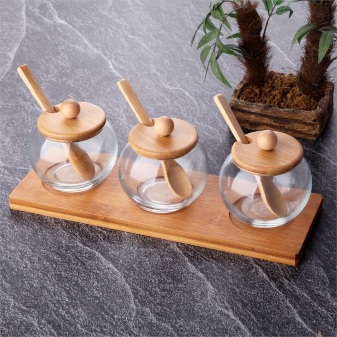 Tohana Bambu Standlı 3'Lü Cam Baharatlık Tohana Bambu Standlı 3'Lü Cam Baharatlık