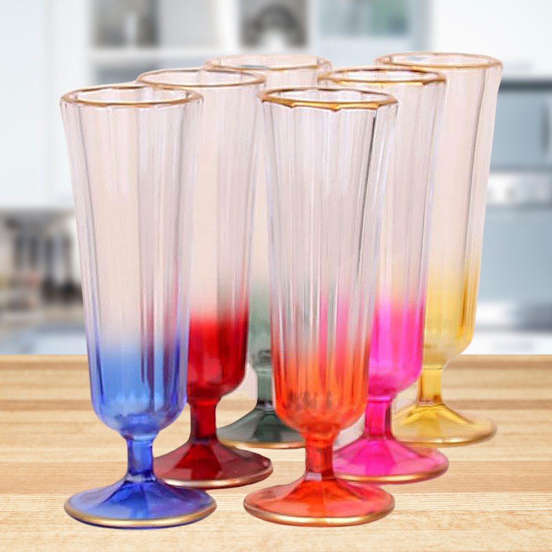 Turka Home Kahve Yanı Yarım Renkli Su Bardağı Flüt Model 6'lı Cam