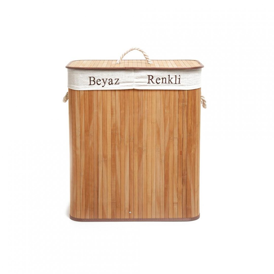 Bambu Dikdörtgen Bölmeli Naturel Katlanır Çamaşır Sepeti Bambu Dikdörtgen Bölmeli Naturel Katlanır Çamaşır Sepeti
