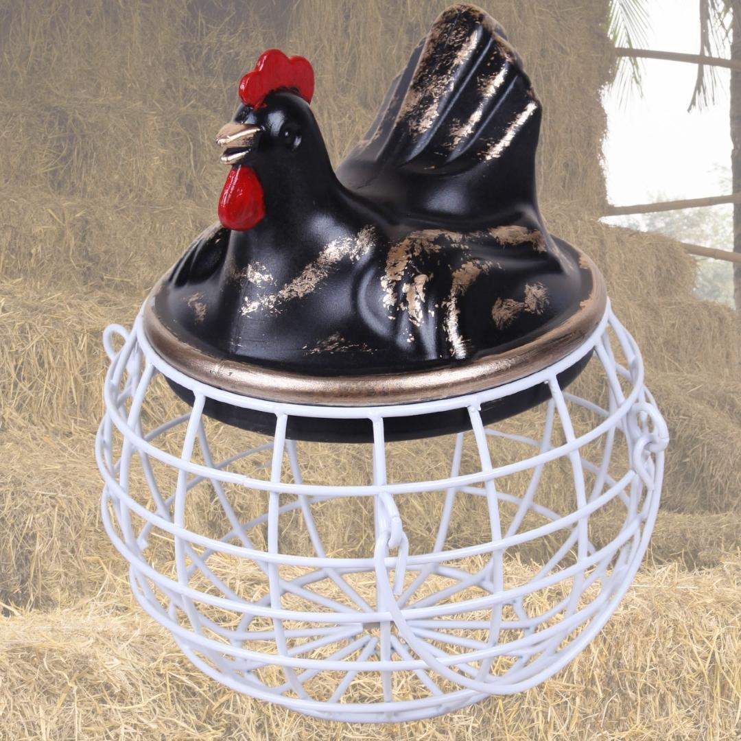Dekoratif Ferforje Tavuklu Yumurtalık Siyah